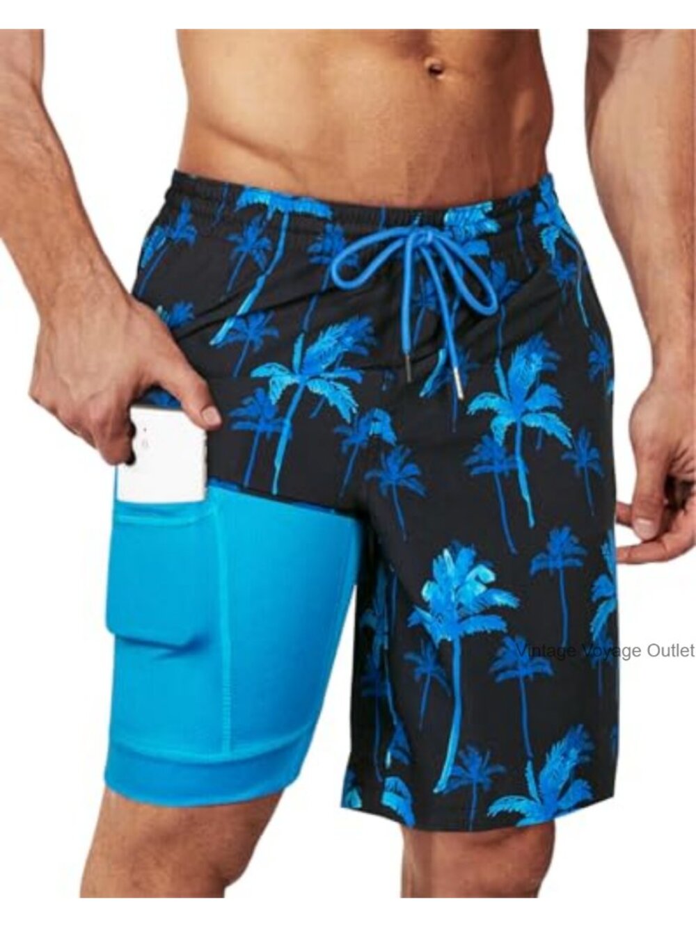 Mens 9" Swim Trunks Compression Liner Quick Dry Board Shorts Zip Pocket